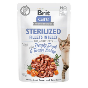 Brit Care Cat Sterilized. Fillets in Jelly w Hearty Duck&Tender Turkey 85 g