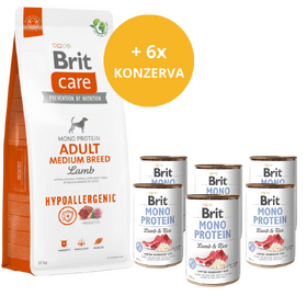 Brit Care Dog Hypoallergenic Adult Medium Breed 12 kg + 6 x masová konzerva ZDARMA