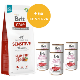 Brit Care Dog Grain-free Sensitive 12 kg + 6 x masová konzerva ZDARMA