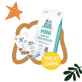 Brit Care Mini Grain Free Light & Sterilised 7 kg  + 2 x Functional Snack Light Rabbit 150 g