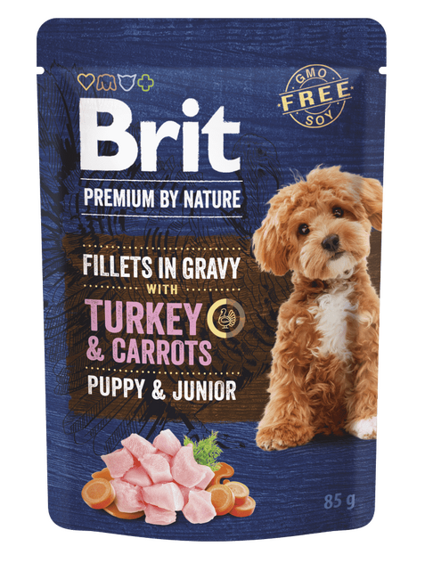 Brit Premium by Nature Dog Puppy & Junior Fillets in Gravy with Turkey & Carrots 85 g