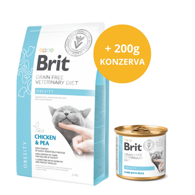 Brit GF Veterinary Diets Cat Obesity 2 kg + masová konzerva 200 g