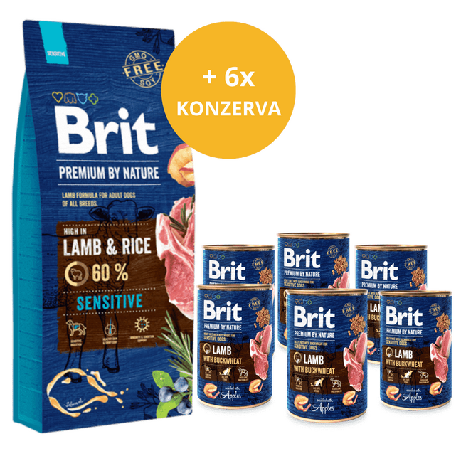 Brit Premium by Nature Sensitive Lamb 15 kg + 6 x masová konzerva ZDARMA