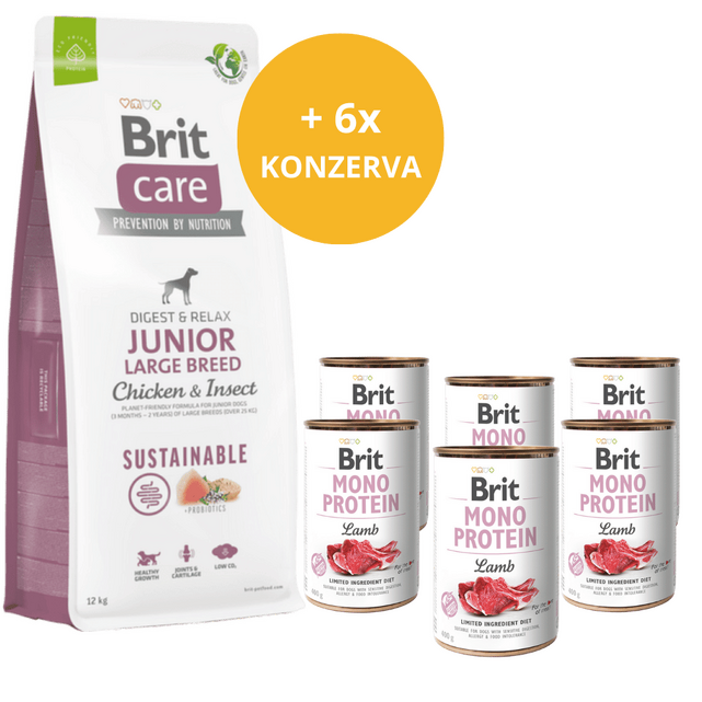 Brit Care Dog Sustainable Junior Large Breed 12 kg + 6 x  masová konzerva ZDARMA