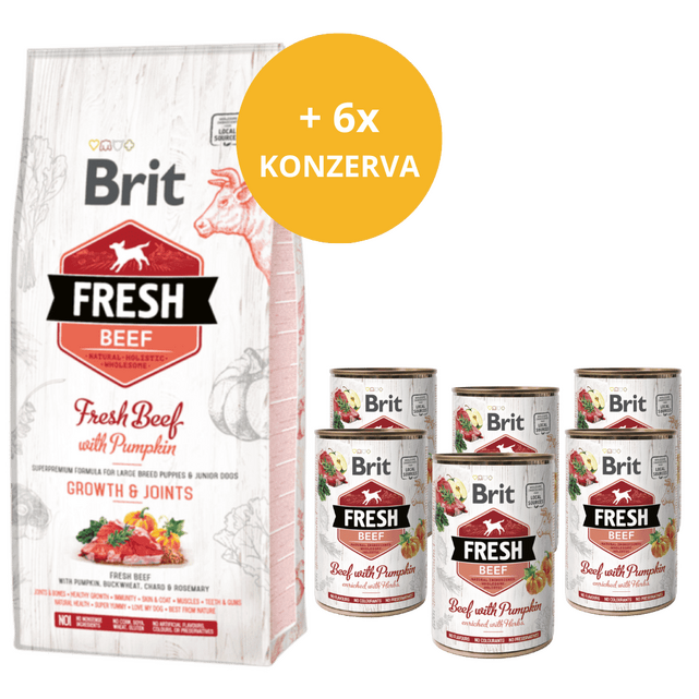 Brit Fresh Beef with Pumpkin Puppy Large Bones & Joints  12 kg + 6 x masová konzerva ZDARMA