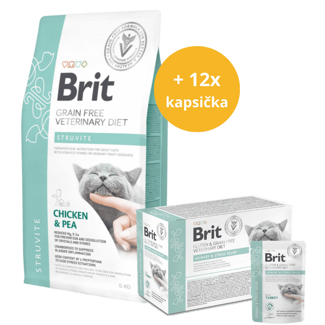 Brit GF Veterinary Diets Cat Struvite 5kg + 12x85 g masové kapsičky