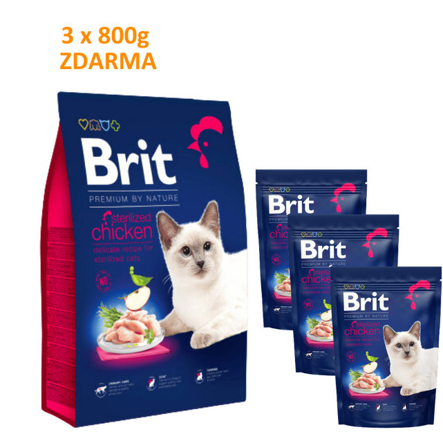 Brit Premium by Nature Cat Sterilized Chicken 8 kg + 3 x 800 g ZDARMA