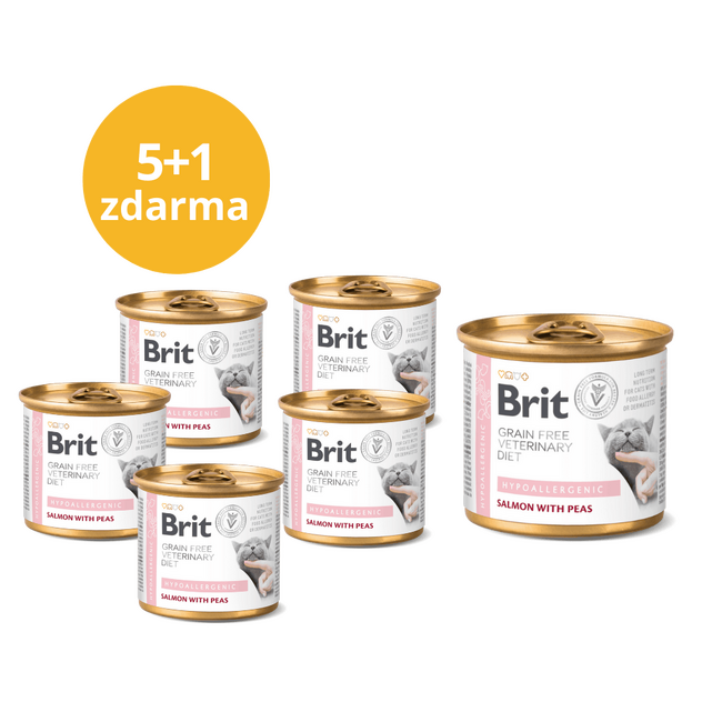 5+1 ZDARMA Brit GF Veterinary Diet Cat Cans Hypoallergenic 200 g - 1