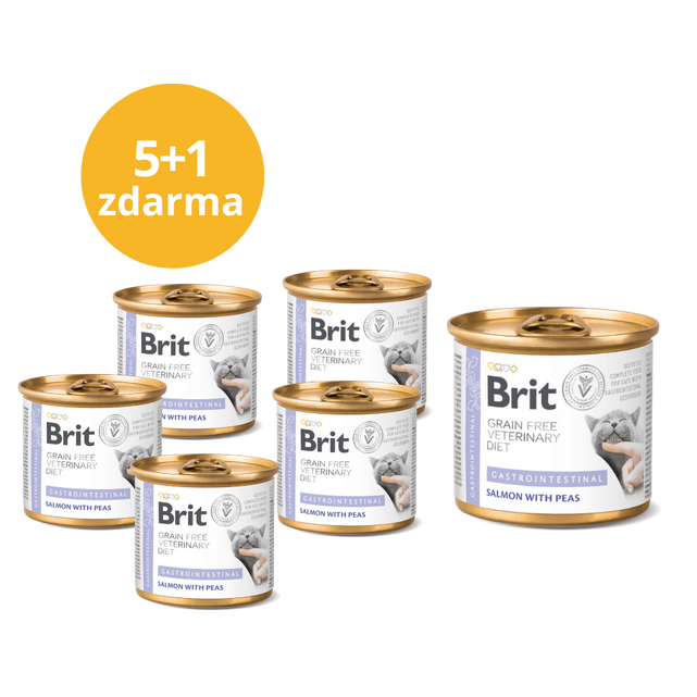 5+1 ZDARMA Brit GF Veterinary Diet Cat Cans Gastrointestinal 200 g - 1